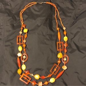 VTG Carnelian Orange Brown Gemstone Necklace double strand 32" .925 Clasp